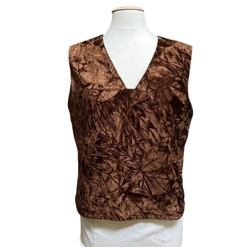 Harvé‎ Benard Brown Textured Velvet Sleeveless Top Fairygrunge Goth 14 Earthy